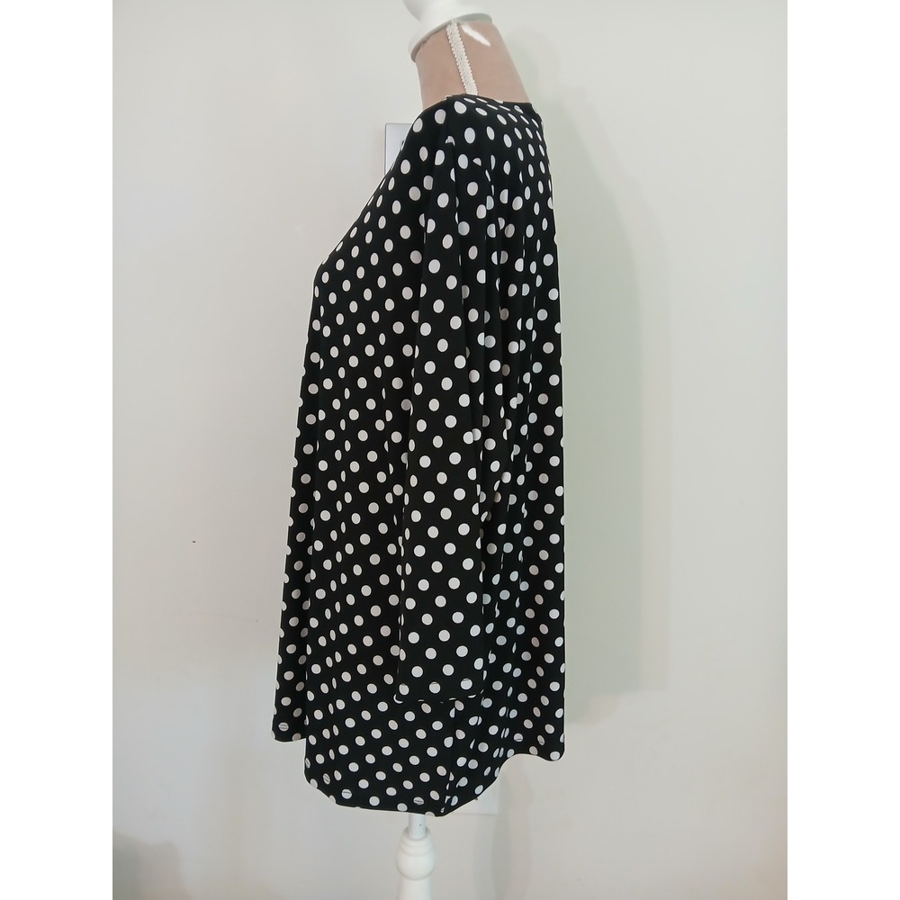Susan Graver Liquid Knit Polka Dot Tunic Top Black White 2X 3/4 Sleeve Modest - Picture 4 of 10